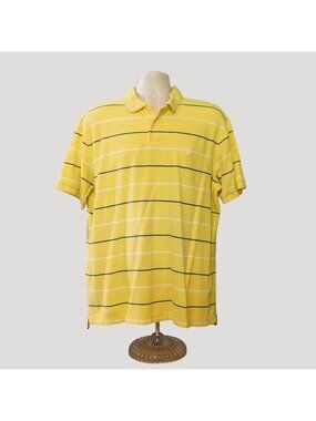 Nautica True Deck Polo Shirt Mens XL Yellow Striped Short Sleeve 100% Cotton
